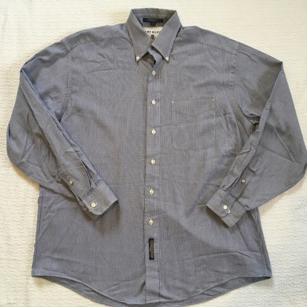 Tommy Hilfiger Mens Dress Shirt Blue Micro‎ Houndstooth Button Down 16 34 35